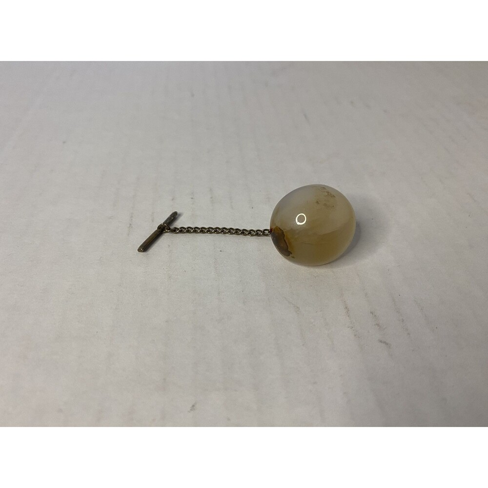 Tie Pin Vintage Gold Chain with White Agate Stone Men's Formal Wear
